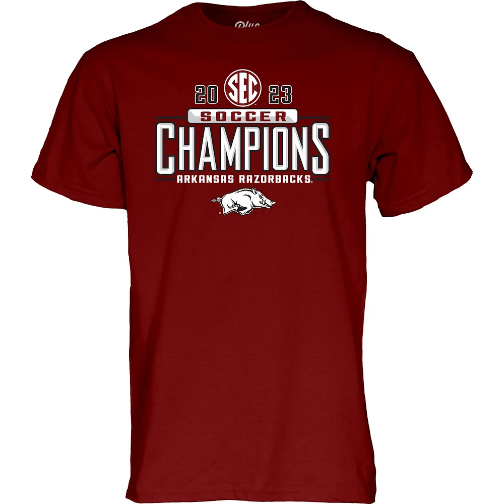 T-shirt unisexe bleu 84 Cardinal Arkansas Razorbacks 2023 SEC Football féminin Saison régulière Champions Vestiaire