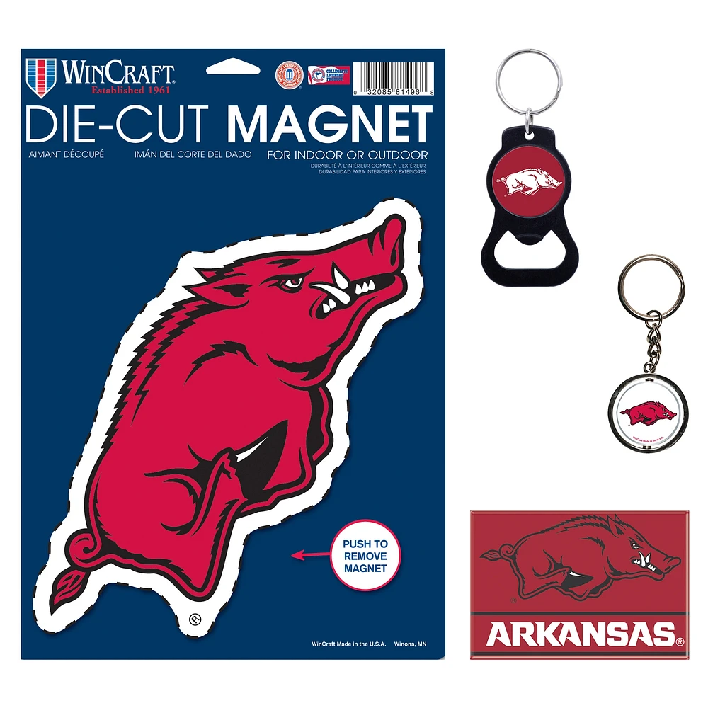 Lot de 4 porte-clés et aimants WinCraft Arkansas Razorbacks