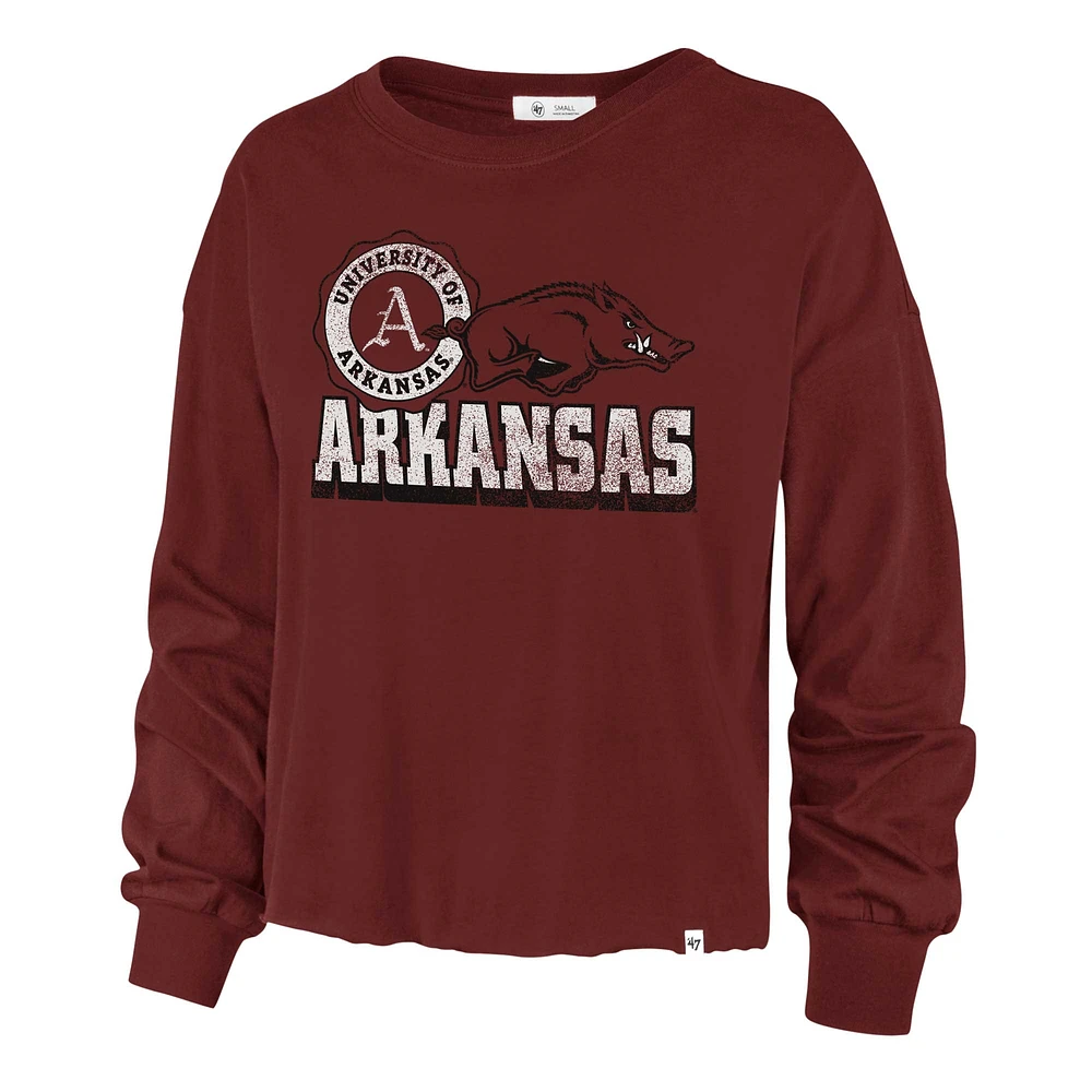 T-shirt à manches longues et taille haute pour femmes '47 Cardinal Arkansas Razorbacks Bottom Line Parkway