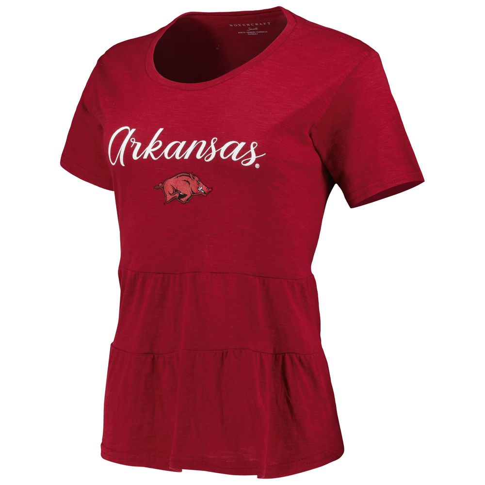 Women's Cardinal Arkansas Razorbacks Willow Ruffle-Bottom T-Shirt