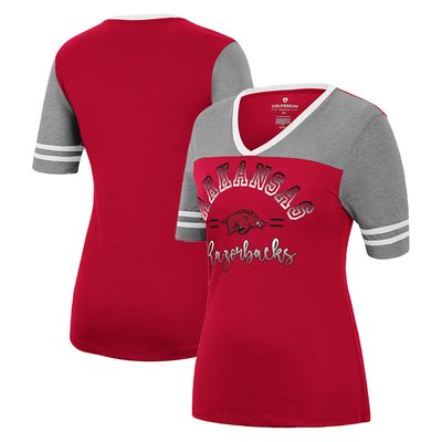 Women's Colosseum Cardinal/Heathered Gray Arkansas Razorbacks There You Are V-Neck T-Shirt