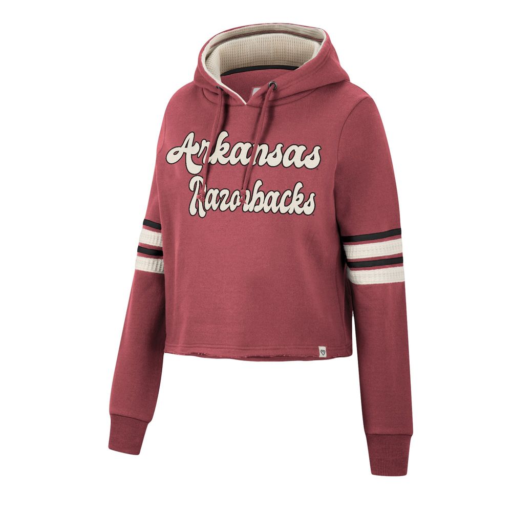 Women's Colosseum Cardinal Arkansas Razorbacks Retro Cropped Pullover Hoodie