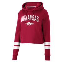 Women's Colosseum Cardinal Arkansas Razorbacks Throwback Stripe Cropped Pullover Hoodie