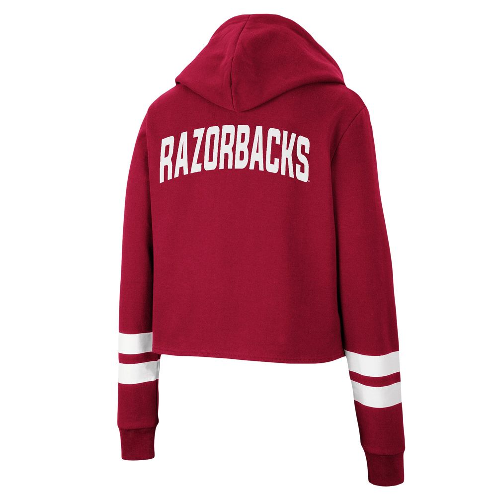 Women's Colosseum Cardinal Arkansas Razorbacks Throwback Stripe Cropped Pullover Hoodie