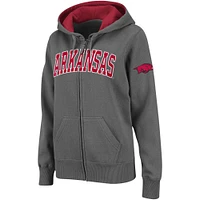 Sweat à capuche entièrement zippé pour femmes Colosseum Charcoal Arkansas Razorbacks Arched Name