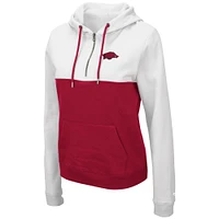 Sweat à capuche léger demi-zip Aidan Colosseum White/Cardinal Arkansas Razorbacks pour femme