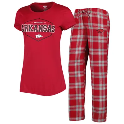 Arkansas Razorbacks Concepts Sport Women's Badge T-Shirt & Flannel Pants Sleep Set - Cardinal/Gray