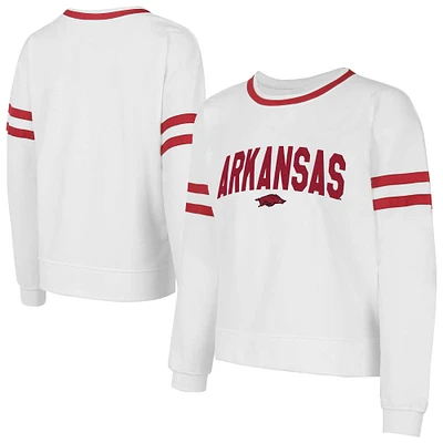 T-shirt à manches longues en molleton français Arkansas Razorbacks Borough pour femme Concepts Sport White