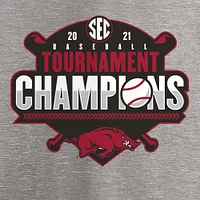 Women's Fanatics Heathered Gray Arkansas Razorbacks 2021 SEC Baseball Conference Tournament Champions V-Neck T-Shirt