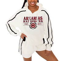 Women's Gameday Couture Cream Arkansas Razorbacks Down, Set, Go Pullover Hoodie and Shorts Set