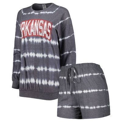 Women's Gameday Couture Gray Arkansas Razorbacks All About Stripes Tri-Blend Long Sleeve T-Shirt & Shorts Set