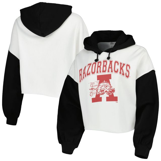 Sweat à capuche court Gameday Couture Arkansas Razorbacks Good Time Color Block blanc/noir pour femme