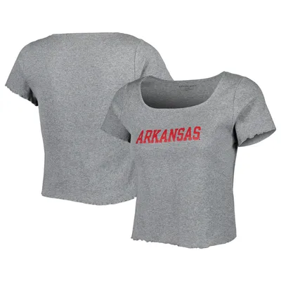 Arkansas Razorbacks Women's Baby Rib Lettuce-Edge Trim T-Shirt - Gray