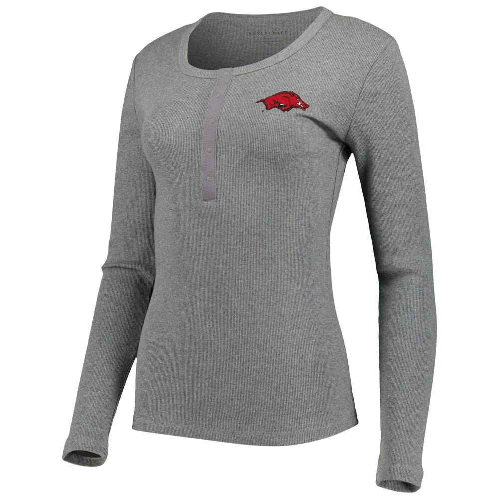 Women's Gray Arkansas Razorbacks Harper Henley Long Sleeve T-Shirt