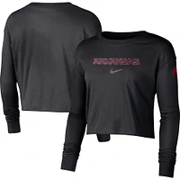 Women's Nike Black Arkansas Razorbacks 2-Hit Cropped Long Sleeve Logo T-Shirt