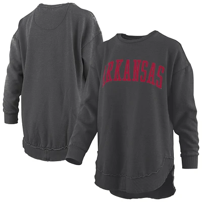 Women's Pressbox  Black Arkansas Razorbacks Melange Poncho Vintage Fleece Long Sleeve Pullover Sweatshirt
