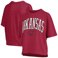 T-shirt surdimensionné à la taille avec logo Arch Pressbox Cardinal Arkansas Razorbacks pour femme