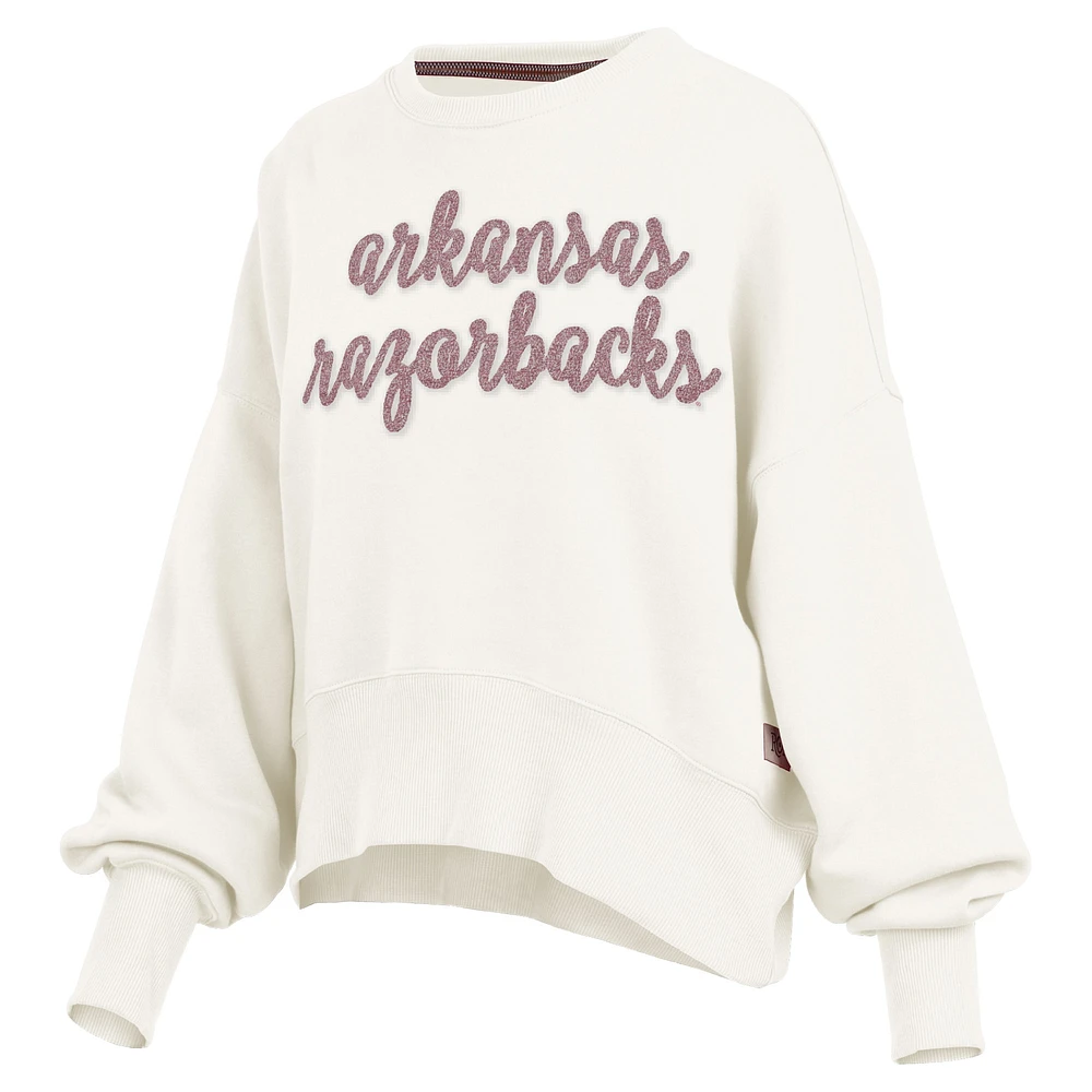 Women's Pressbox Cream Arkansas Razorbacks Chelsea Oversized Pullover Sweatshirt