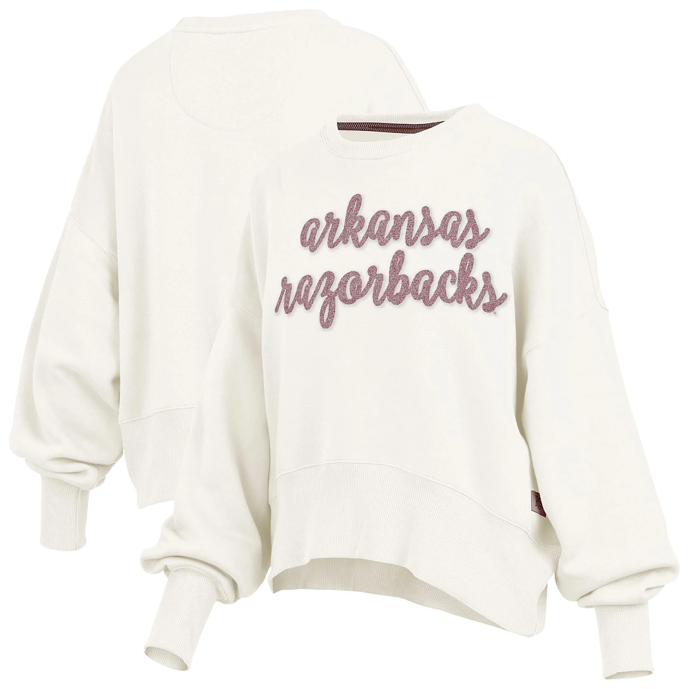 Women's Pressbox Cream Arkansas Razorbacks Chelsea Oversized Pullover Sweatshirt