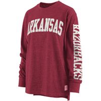 Women's Pressbox Heathered Cardinal Arkansas Razorbacks Two-Hit Canyon Long Sleeve T-Shirt