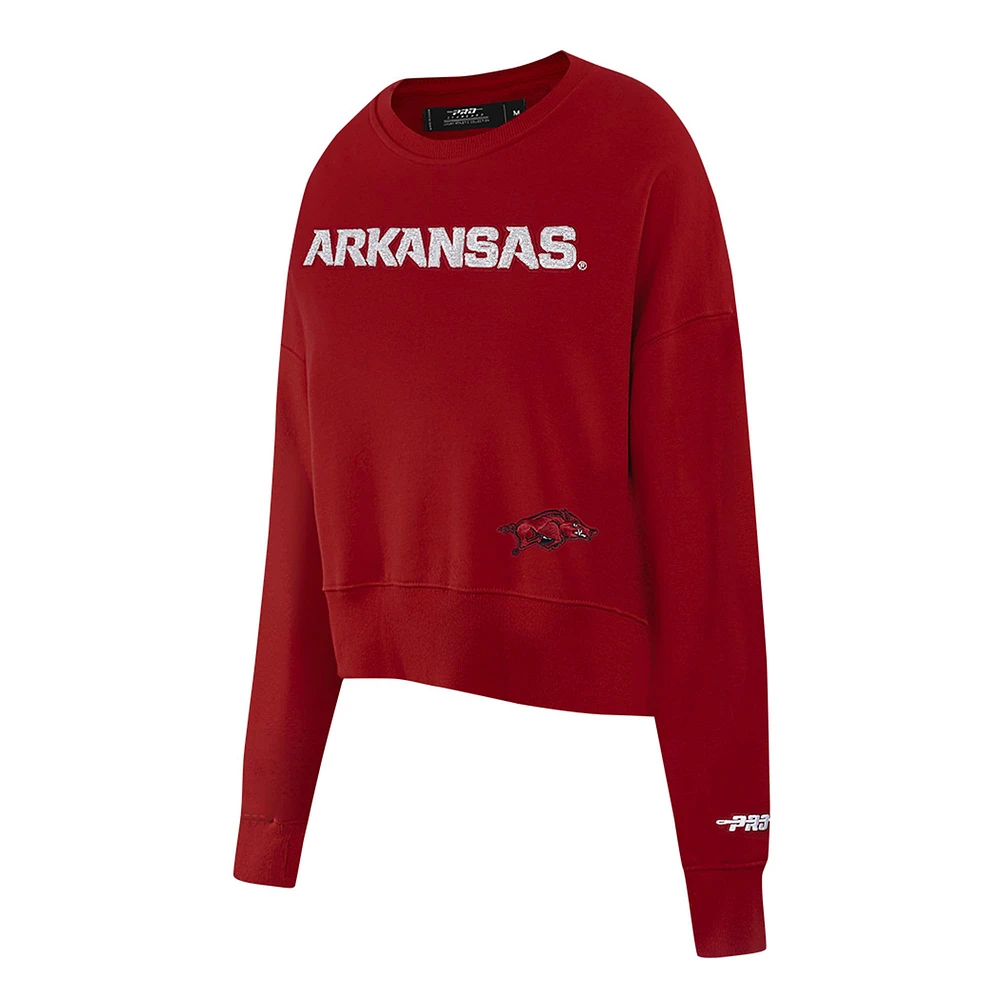 Women's Pro Standard Cardinal Arkansas Razorbacks Sequin Boxy Cropped Pullover Sweatshirt