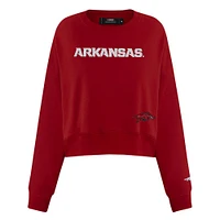 Women's Pro Standard Cardinal Arkansas Razorbacks Sequin Boxy Cropped Pullover Sweatshirt