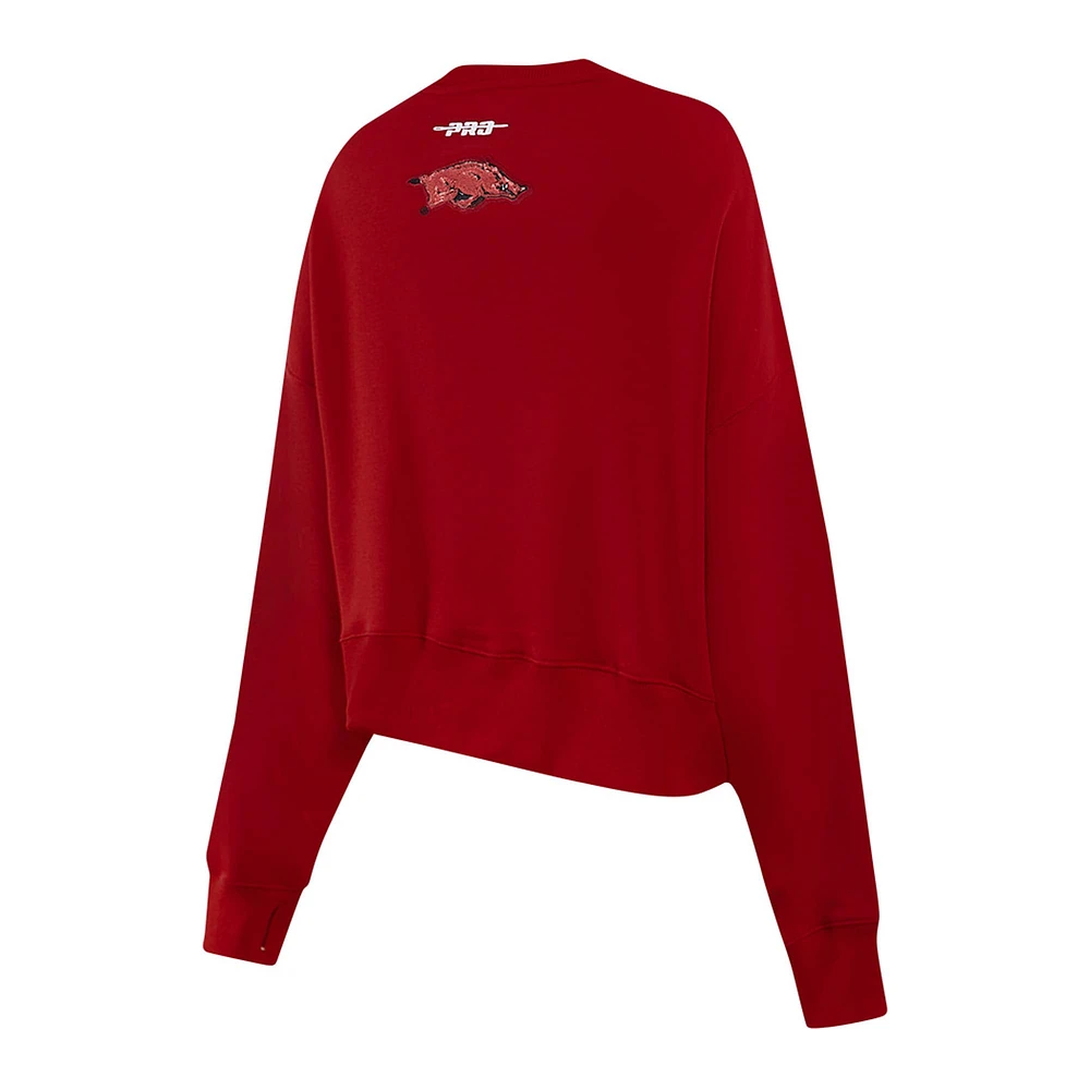 Sweat-shirt court à paillettes Pro Standard Cardinal Arkansas Razorbacks pour femme