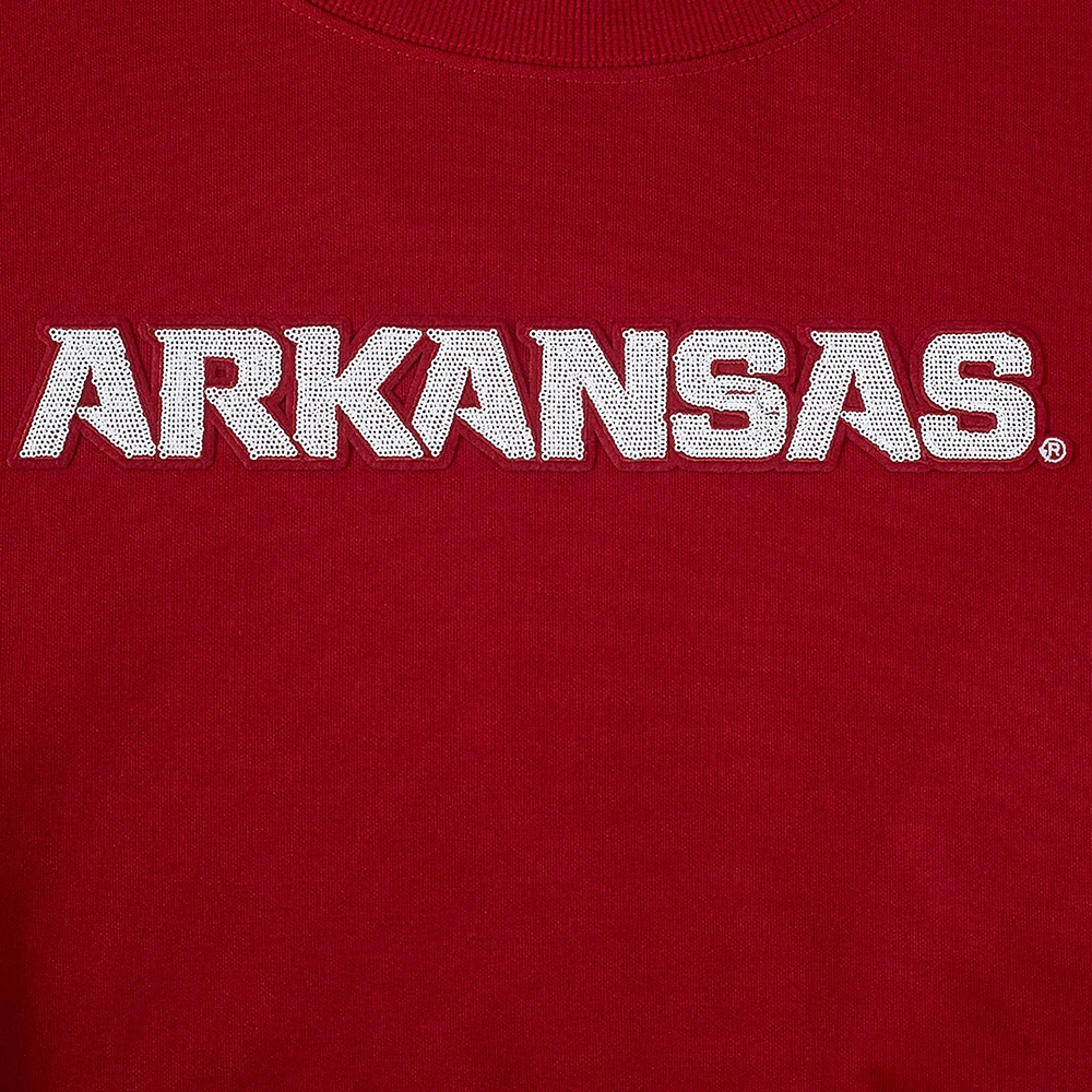 Women's Pro Standard Cardinal Arkansas Razorbacks Sequin Boxy Cropped Pullover Sweatshirt