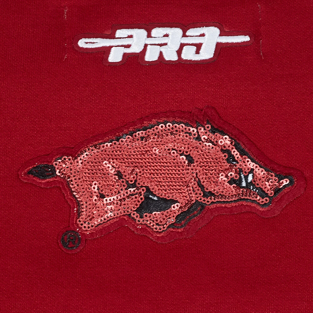 Sweat-shirt court à paillettes Pro Standard Cardinal Arkansas Razorbacks pour femme