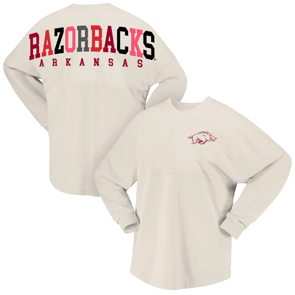 T-shirt à manches longues pour femmes Spirit Jersey Tan Arkansas Razorbacks Rainbow Arch