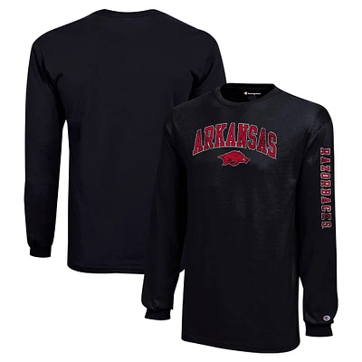 T-shirt à manches longues avec logo vieilli Arkansas Razorbacks, champion des jeunes, noir