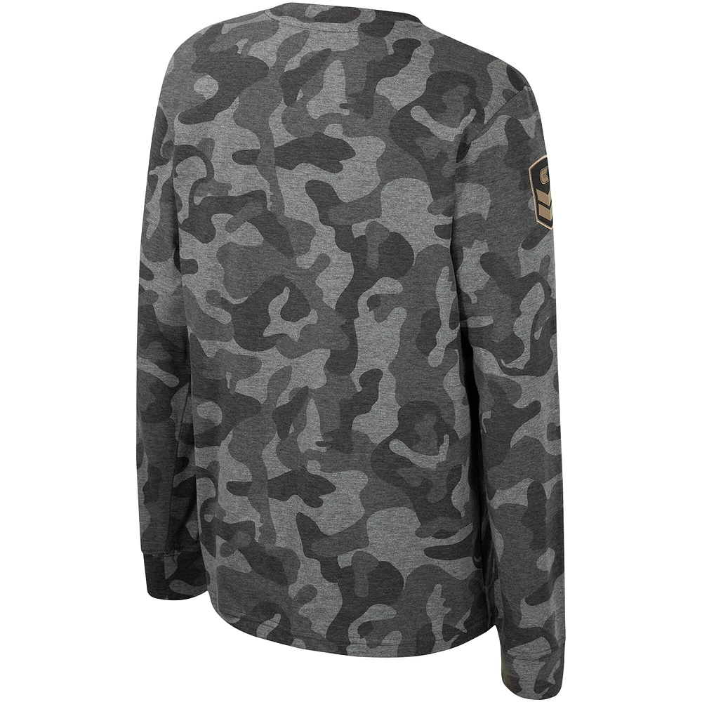T-shirt à manches longues pour jeunes Colosseum Camo Arkansas Razorbacks OHT Appréciation militaire Dark Star
