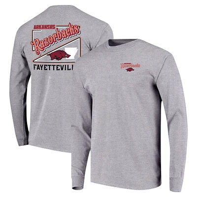 T-shirt gris à manches longues avec script rétro des Razorbacks de l'Arkansas pour jeunes