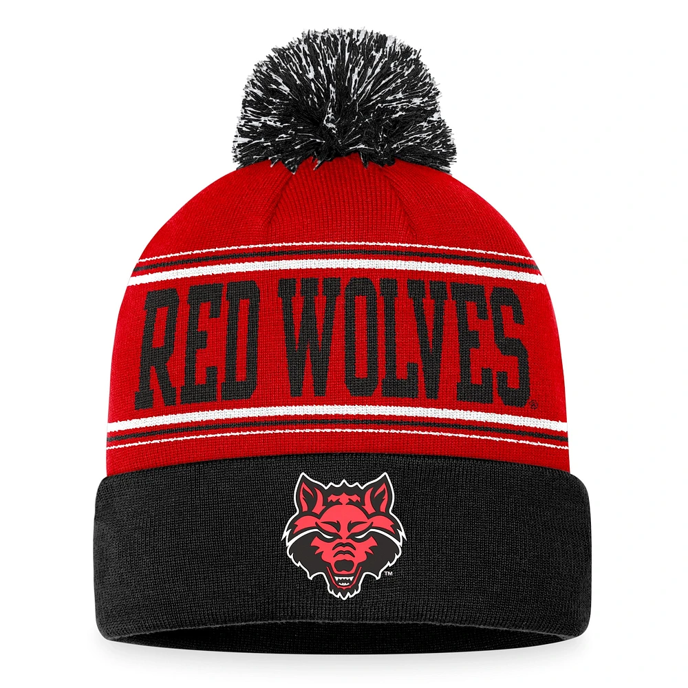 Bonnet en tricot à revers pour hommes Top of the World Scarlet Arkansas State Red Wolves avec pompon