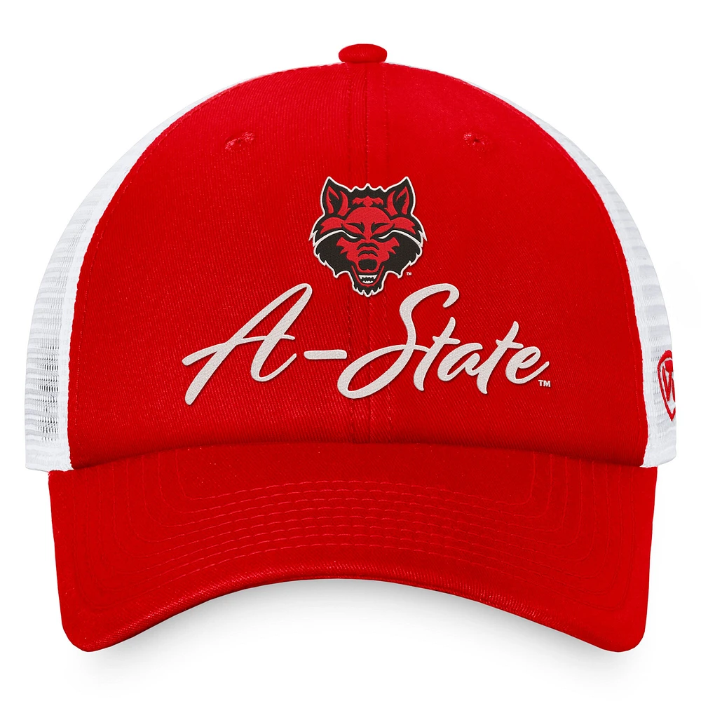 Casquette réglable Top of the World pour femme, écarlate/blanc, Arkansas State Red Wolves Charm Trucker