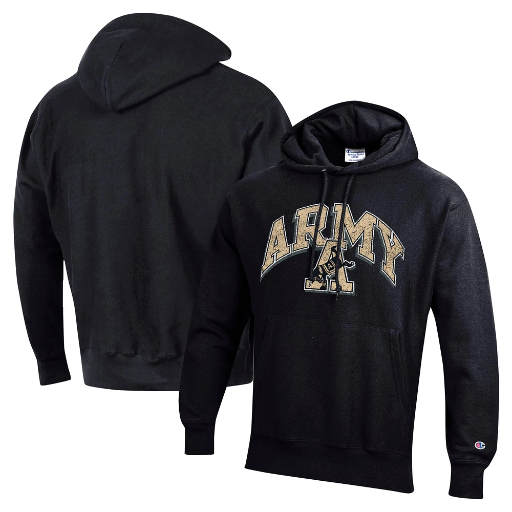 Men's Champion Black Army Knights Vault Late Night Reverse Weave Pullover Hoodie