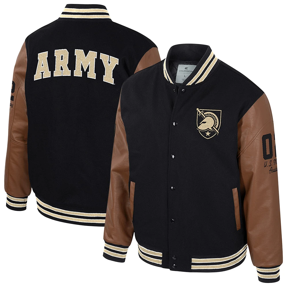 Veste universitaire à boutons-pression Colosseum Black Army Knights Letterman pour homme