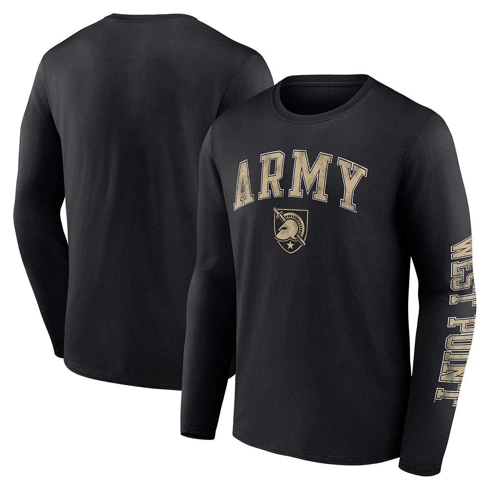 T-shirt à manches longues avec logo Fanatics Black Army Knights en détresse pour hommes
