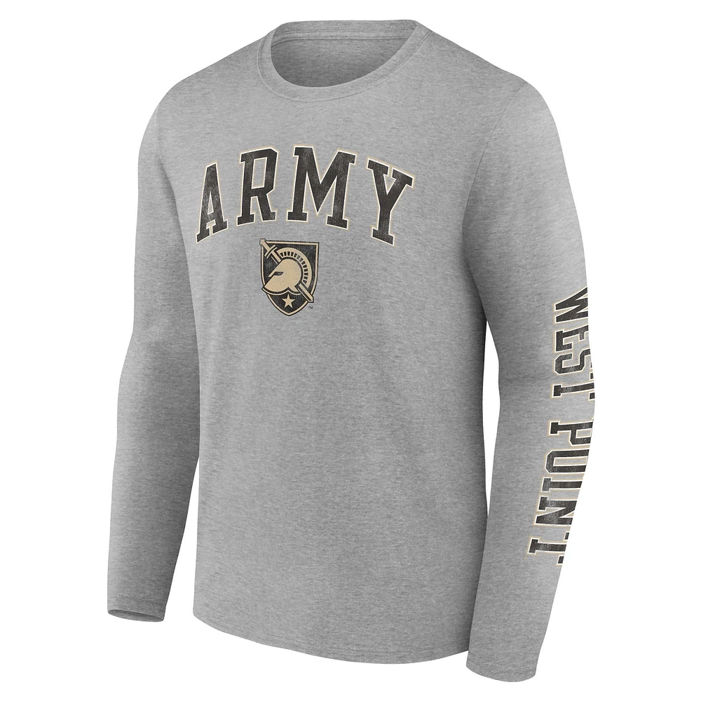 Men's Fanatics Heather Gray Army Black Knights Distressed Arch Over Logo Long Sleeve T-Shirt