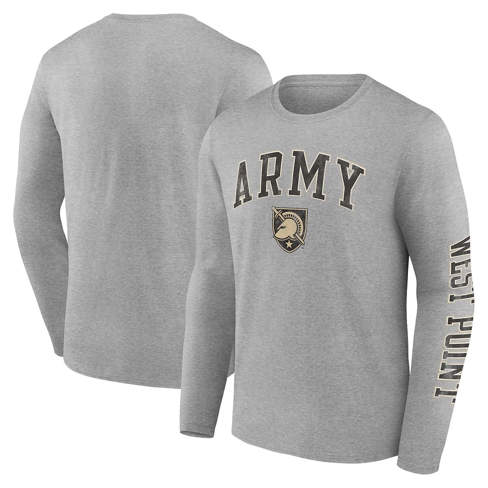 Fanatics Heather Grey Army Black Knights T-shirt à manches longues en détresse avec logo