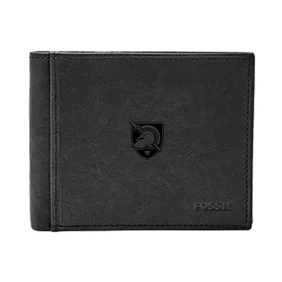 Army Black Knights Fossil Leather Ingram RFID Flip ID Bifold Wallet - Black