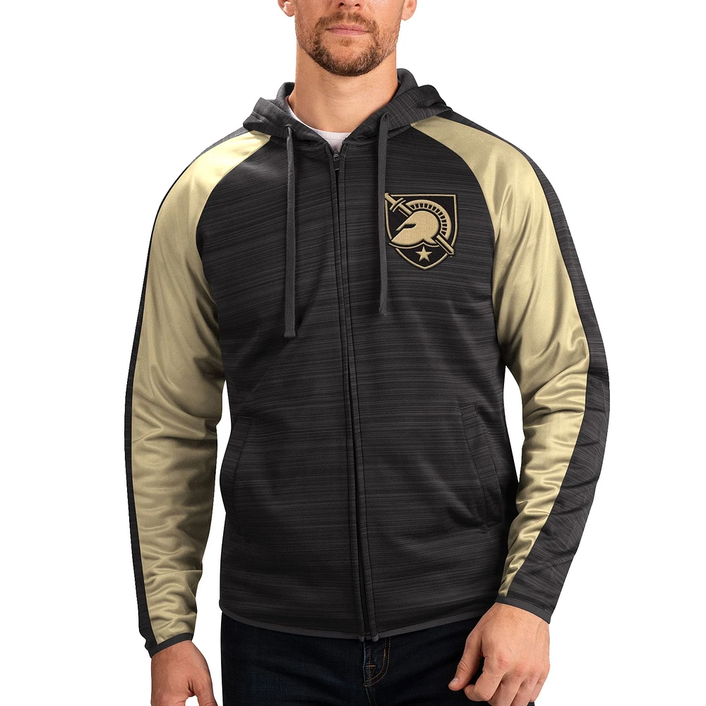 Men's G-III Sports by Carl Banks Black Army Knights Neutral Zone Raglan Full-Zip Track Jacket Hoodie