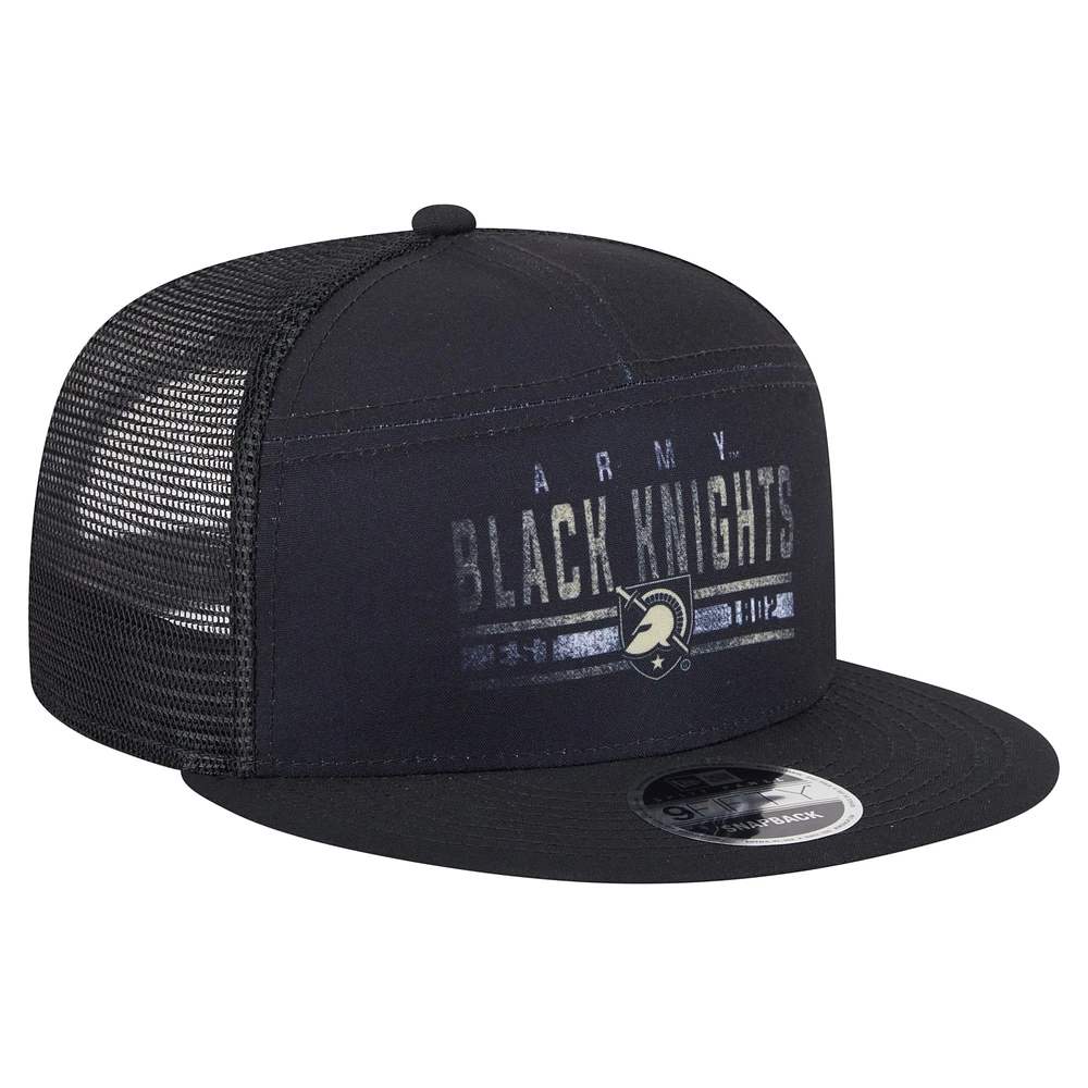 Casquette camionneur à snapback 9FIFTY à panneau fendu New Era pour homme, style armée noire des Black Knights