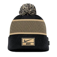 Men's Nike Black Army Black Knights 2024 Sideline Peak Cuffed Knit Hat with Pom