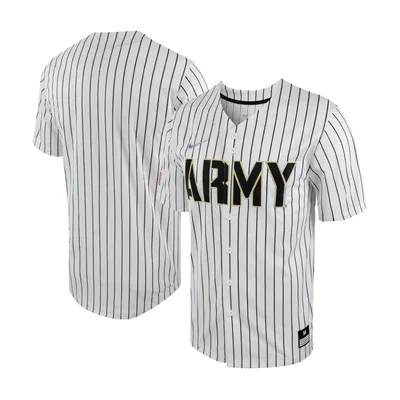 Maillot de baseball Nike Army Black Knights Pinstripe Replica à boutons complets pour homme, blanc/noir