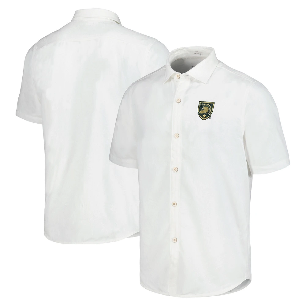 Men's Tommy Bahama White Army Black Knights Coconut Point Palm Vista IslandZone Camp Button-Up Shirt