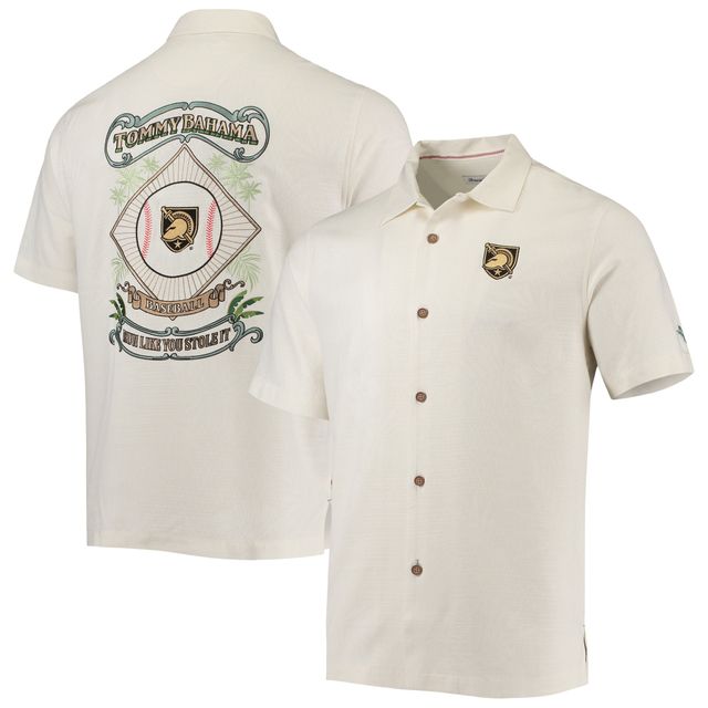 Chemise boutonnée Tommy Bahama White Army Black Knights Run Like You Stole It Camp pour hommes