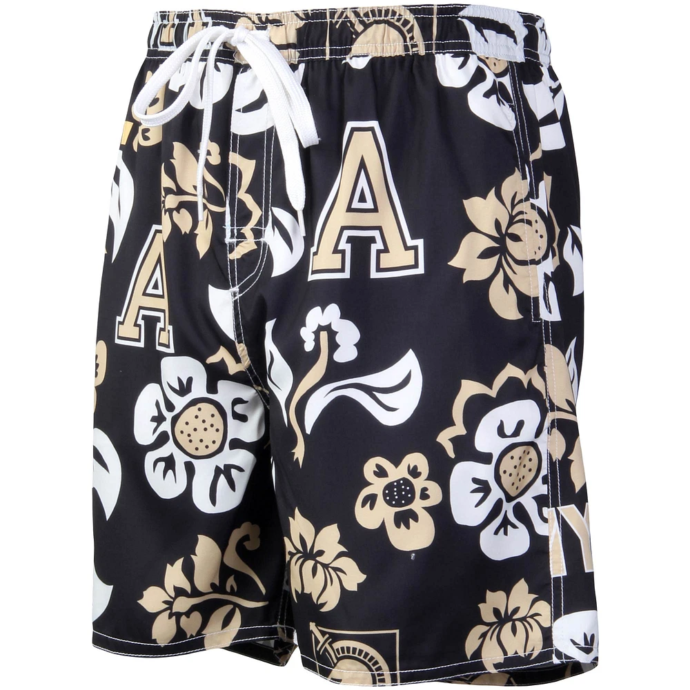 Men's Wes & Willy Black Army Knights Floral Volley Logo Swim Trunks