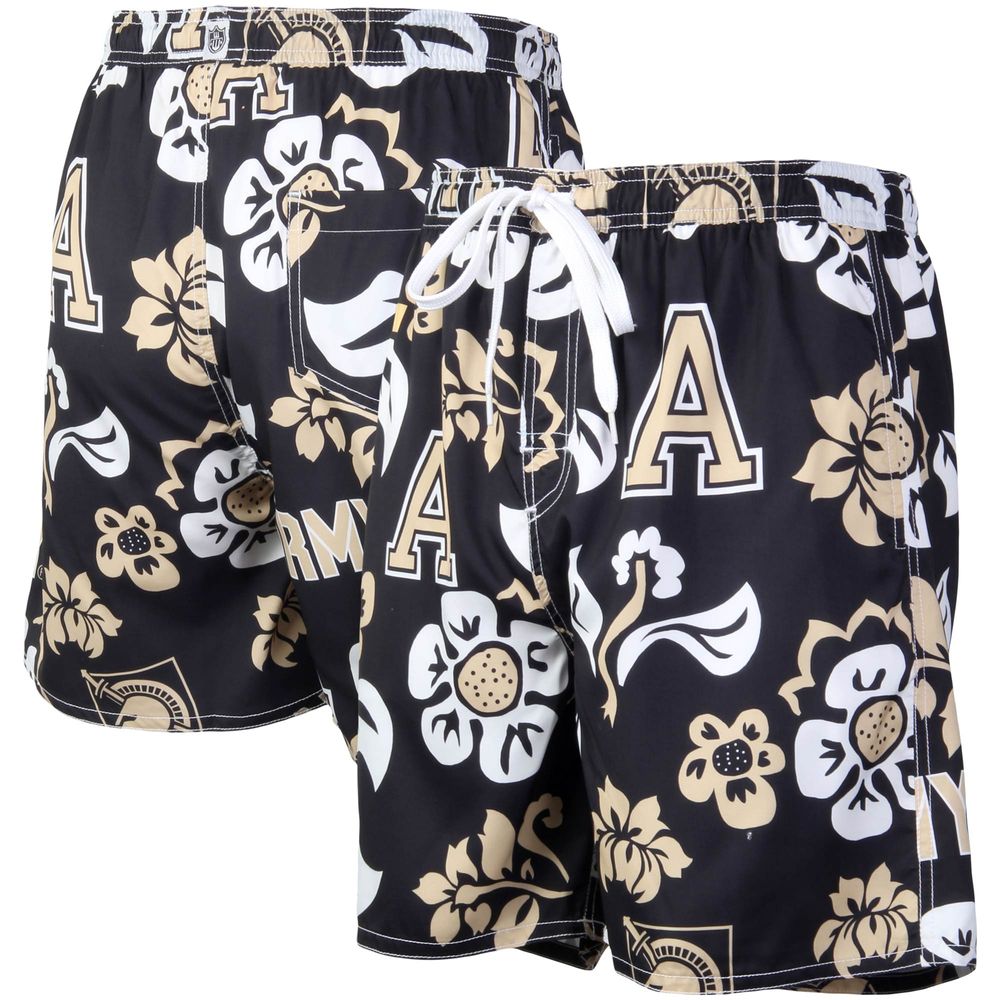 Men's Wes & Willy Black Army Knights Floral Volley Logo Swim Trunks