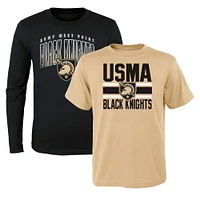 Preschool Black/Gold Army Black Knights Fan Wave Short & Long Sleeve T-Shirt Combo Pack